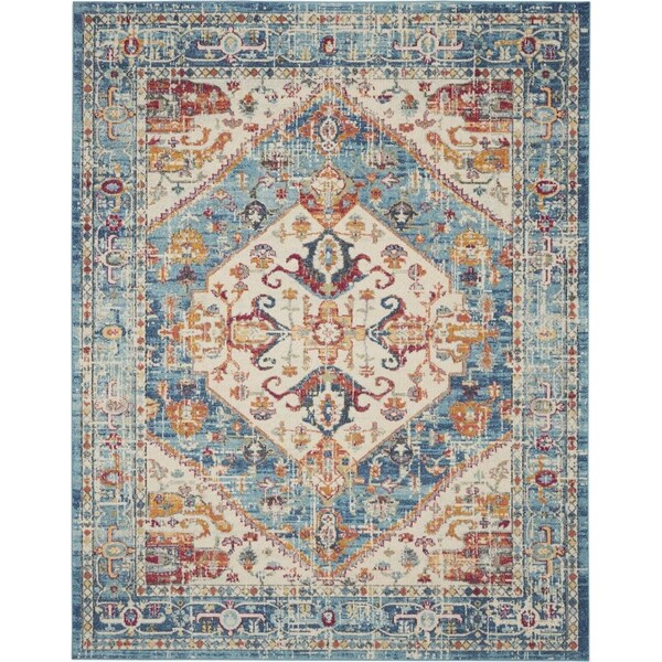 Homeroots 7 x 10 ft. Ivory & Light Blue Distressed Area Rug 385552 - main